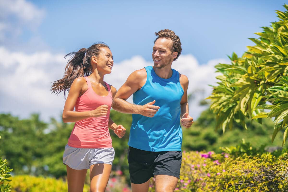 How is pea protein made: couple running outdoors